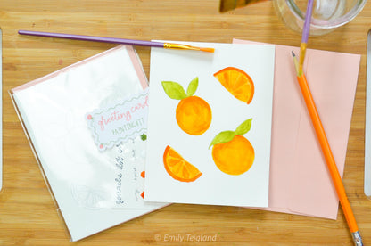 Orange Citrus Watercolor Greeting Card Painting Kit
