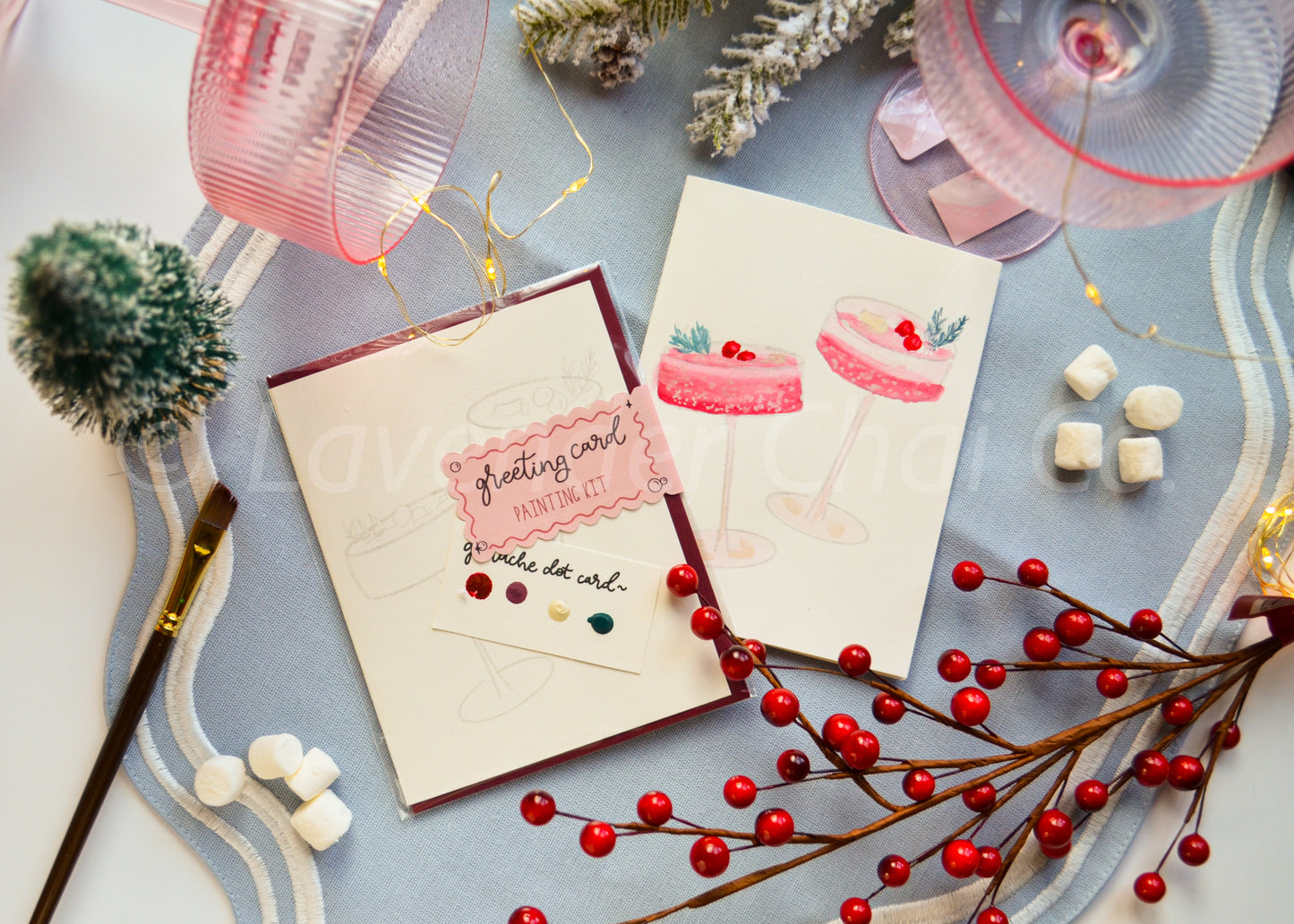 Cranberry Spritz Watercolor Greeting Card Painting Kit