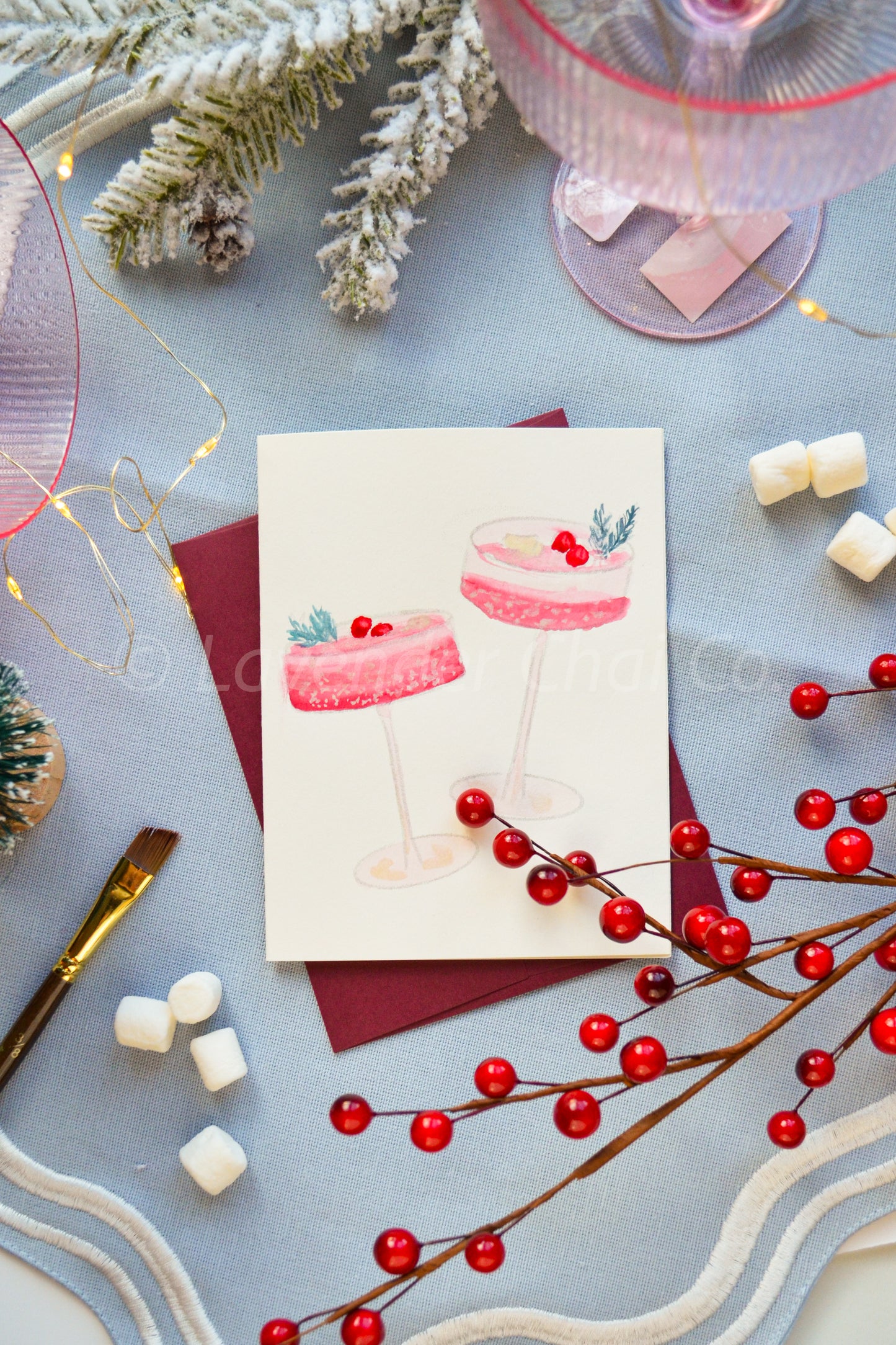 Cranberry Spritz Watercolor Greeting Card Painting Kit