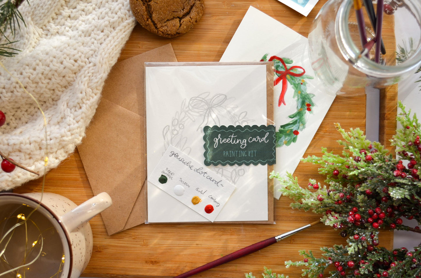 Watercolor Greeting Card Painting Kit- Holiday Wreath
