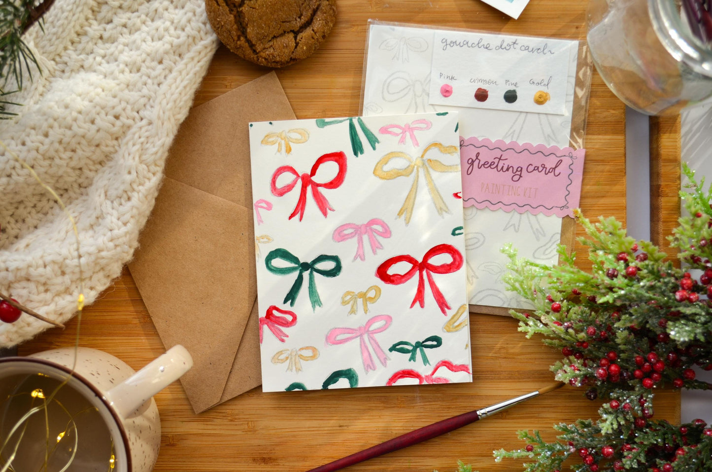 Watercolor Greeting Card Painting Kit- Festive Bows