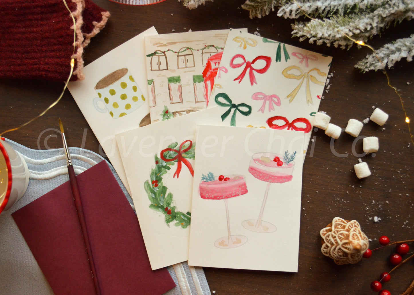 Watercolor Greeting Card Painting Kit- Festive Bows