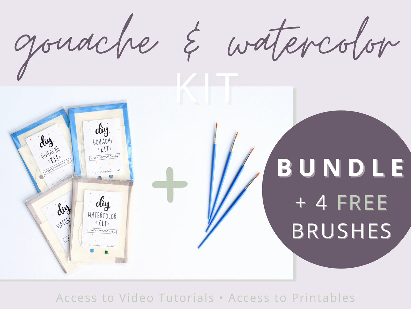 DIY Painting Kit BUNDLE Watercolor & Gouache + 4 FREE Brushes!